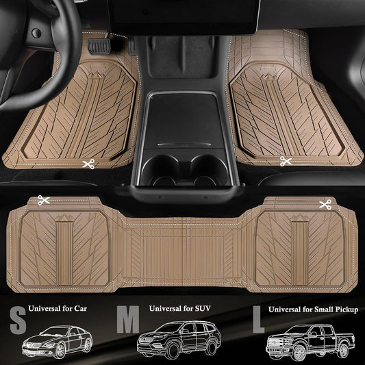 CAR PASS Heavy Rubber Car Floor Mats, Deep Waterproof Car Mats All Weather, Universal Trim-to Fit Automotive Floor Mats for Car SUV Truck Van, Durable Floor Liners Solid Black