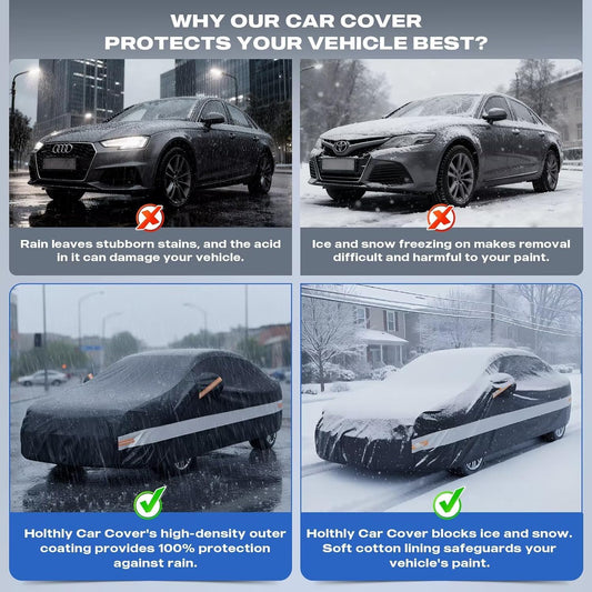 10 Layers Car Cover Custom Fit for Mercedes Benz C Class C250 C300 C43 C63 (1993-2026), Waterproof All Weather for Automobiles, Outdoor Full Cover Sun Dust Rain Protection with Cotton. Black - Colors B