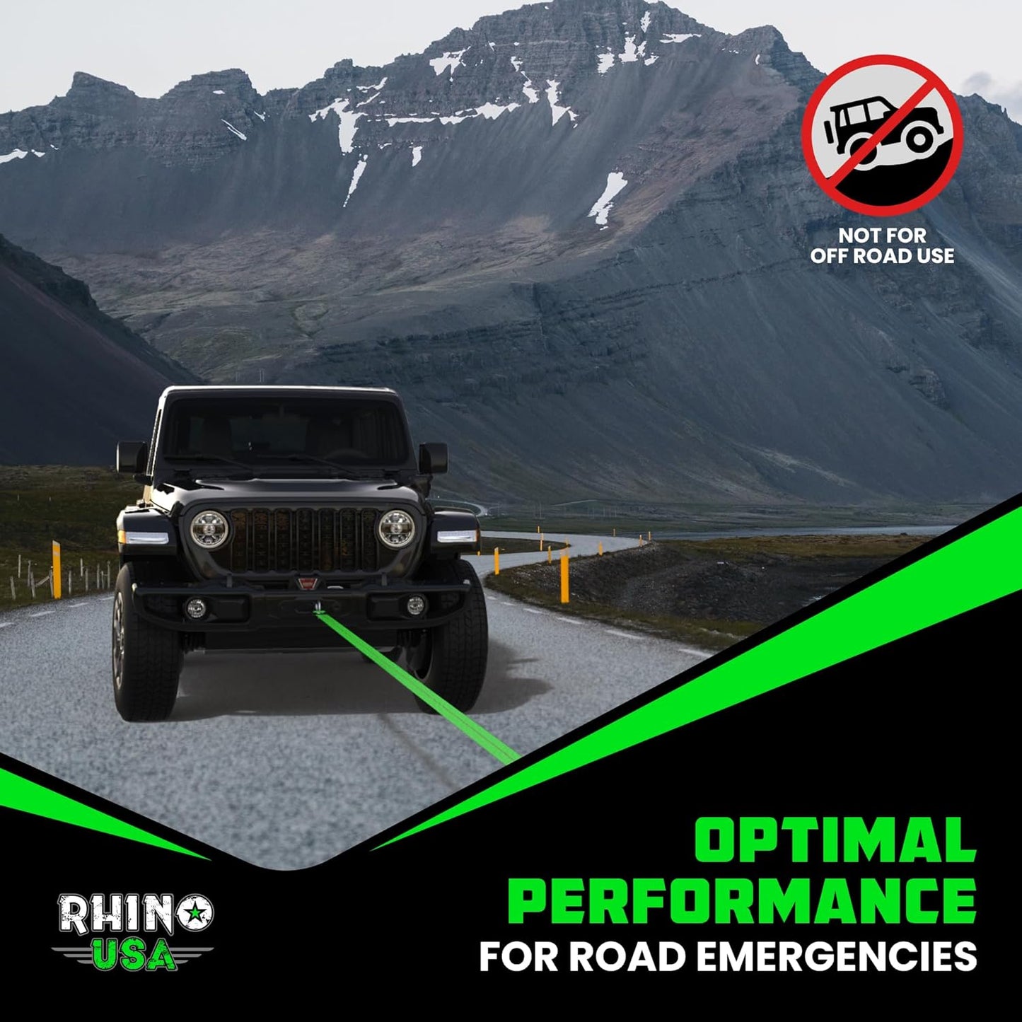 Rhino USA Tow Strap with Hooks (2 Inch x 20 Foot) Lab Inspected 10,321lbs Break Strength - Heavy Duty Emergency Towing Straps with Forged Steel Hooks for Roadside Recovery - Not for OffRoad Recoveries