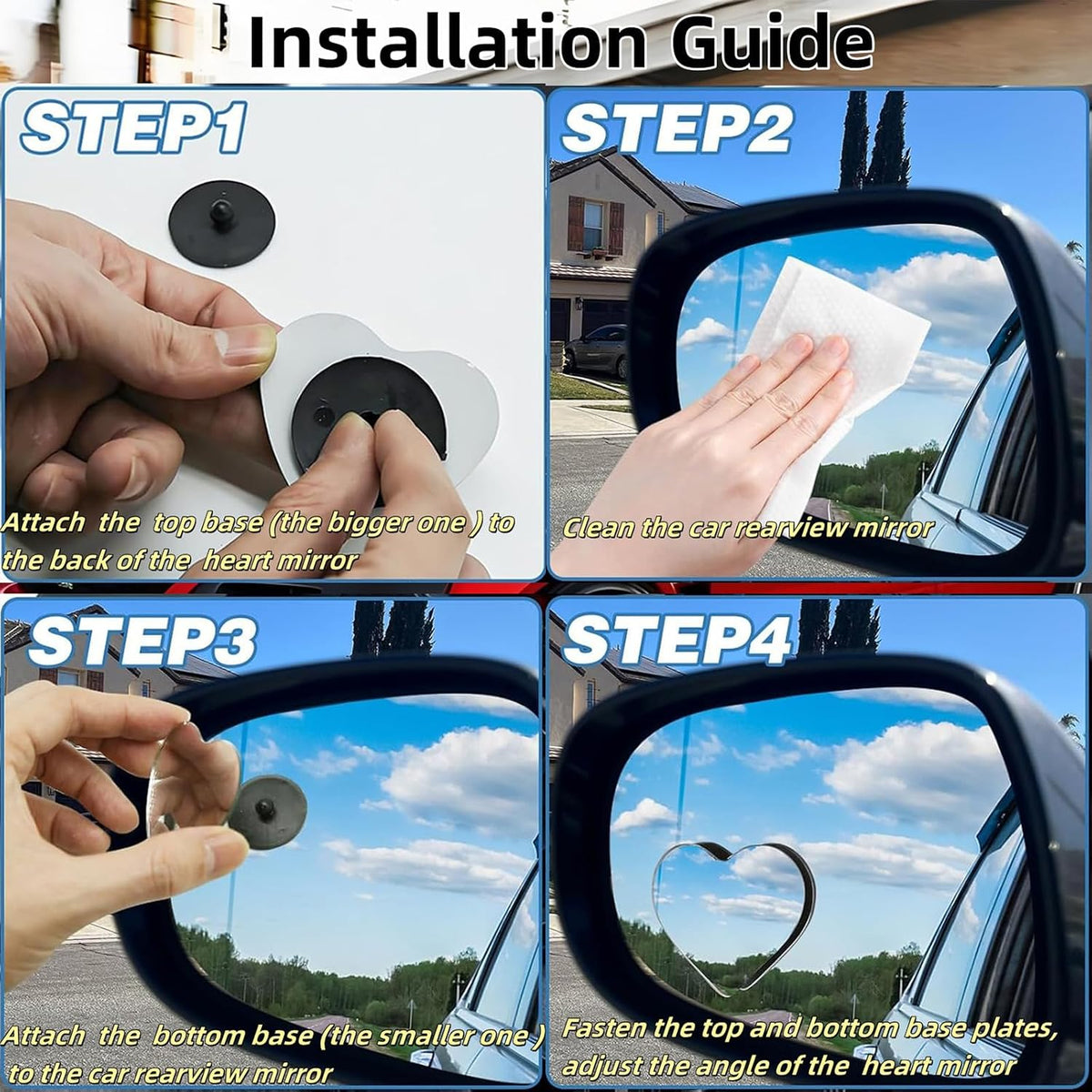 Heart Shaped Blind Spot Mirrors 2 Pack, Large Wide Angle Convex Mirror for Car Side Mirror Blindspot - Enhanced Safety Rear View Mirror Accessories, Universal Fit for Cars SUVs Trucks (2.36"×2.2")