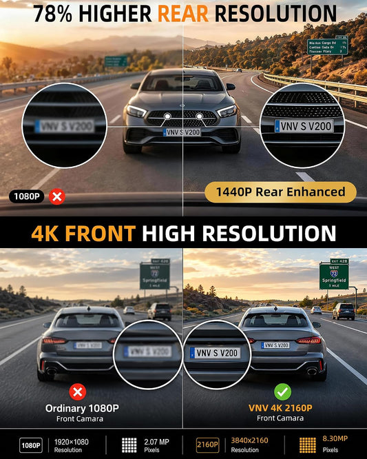 VNV 4K+2.5K Dash Cam Front and Rear, GalaxyCore Sensor, Free 64GB Card Included, Built-in WiFi App Control, Dash Camera for Cars with WDR Night Vision,170°Wide Angle, 24H Parking Mode, 2" IPS, S-V200