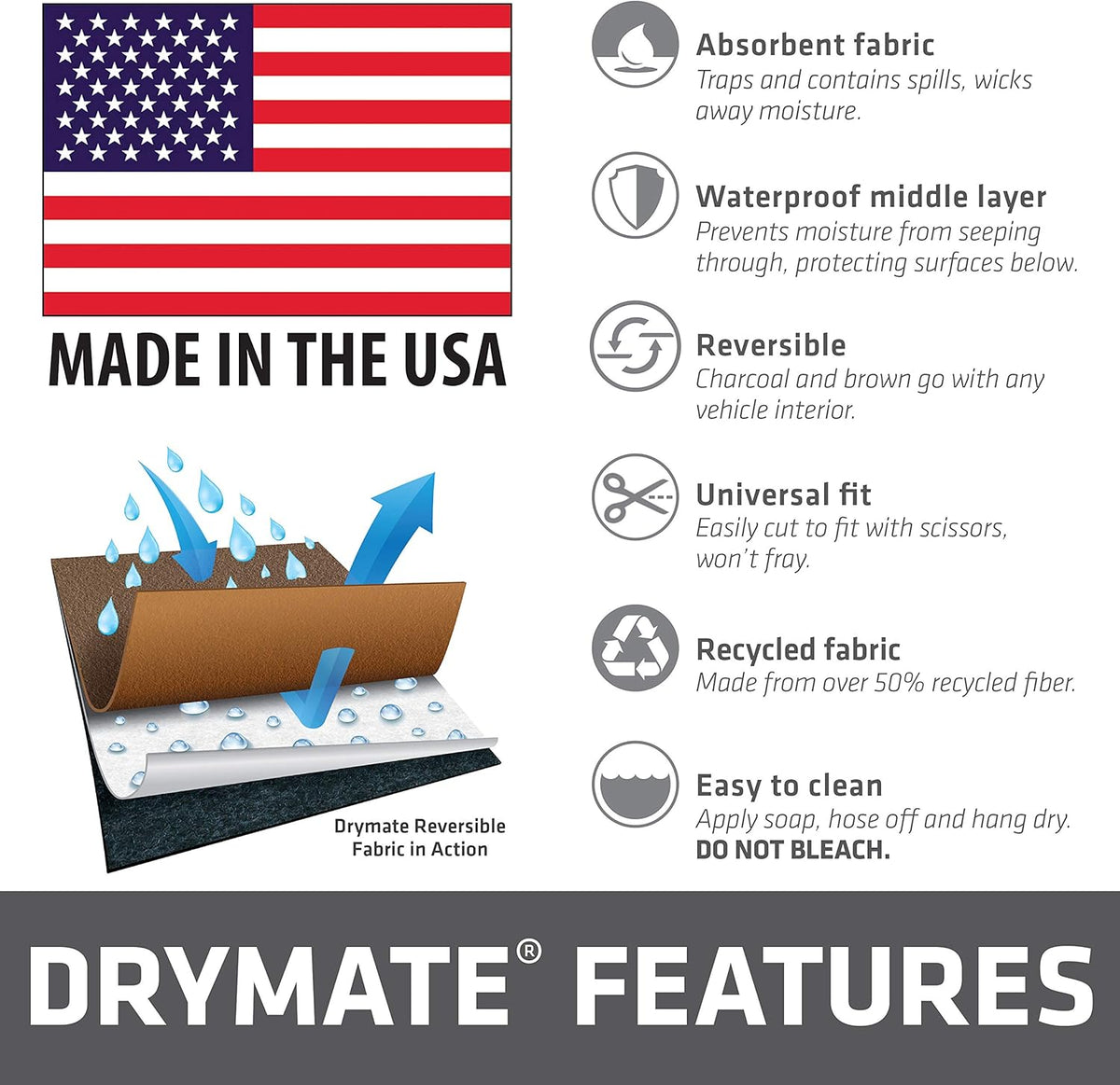 Drymate Cargo Liner Mat (60” x 72”), Dog Seat Cover, Trunk Liner, Absorbent, Waterproof, Machine Washable, Protects Vehicle Interior, for SUVs, Trucks, Vans, Cars (Made in The USA)