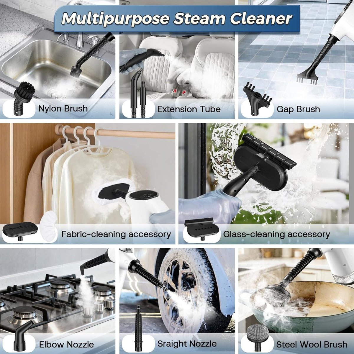 Handheld Steam Cleaner, Portable Steamer for Cleaning with 18PCS Accessories, 12s Fast Heating, Pressurized Steam Cleaner for Home, Kitchen, Bathroom, Car Detailing, Window, and Clothes, Green