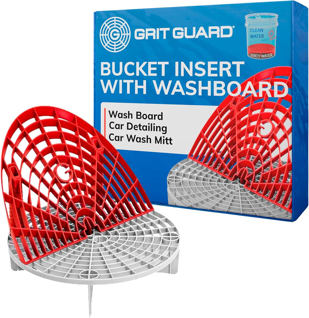 The Original Grit Guard Bucket Insert with Washboard Combo | Removes Dirt from Wash Mitt for Detailing | Car Wash Bucket Insert & Washboard | Black/Red - Made in the USA