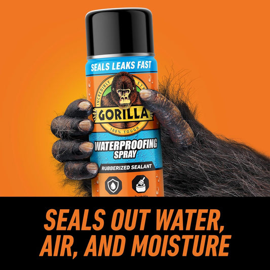 Gorilla Waterproofing Spray Clear, Flexible Rubberized Sealant Coating, Paintable UV Resistant, Seals Water Air Moisture, 14 oz (Pack of 1), for Roofs Gutters Skylights RVs Windows & More