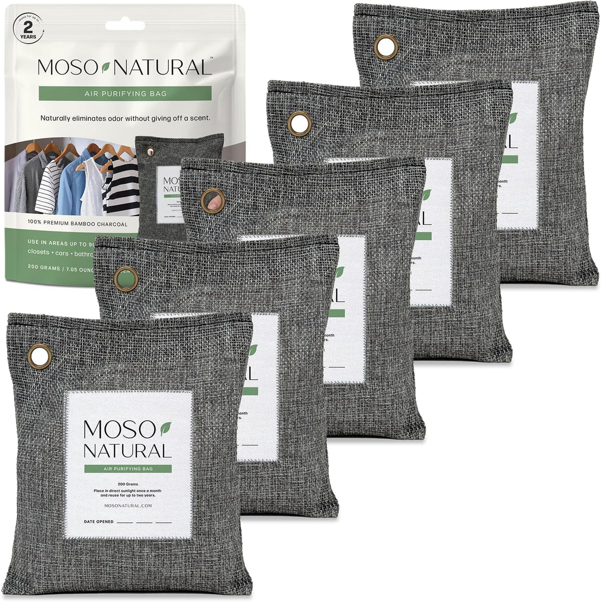 Moso Natural Air Purifying Bag 200g | HGTV Editor's Pick | Premium Bamboo Charcoal Odor Absorber for Home & Car | Closet Odor Eliminator & Car Air Freshener | Long Lasting Charcoal Bags Cover 90sqft