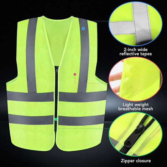 BURVAGY 3-Pack Reflective Safety Vest For Women Men - High-Visibility Safety Vest with 2in Reflective Strips for Emergency, Construction, and Safety Use (Green XX-Large)