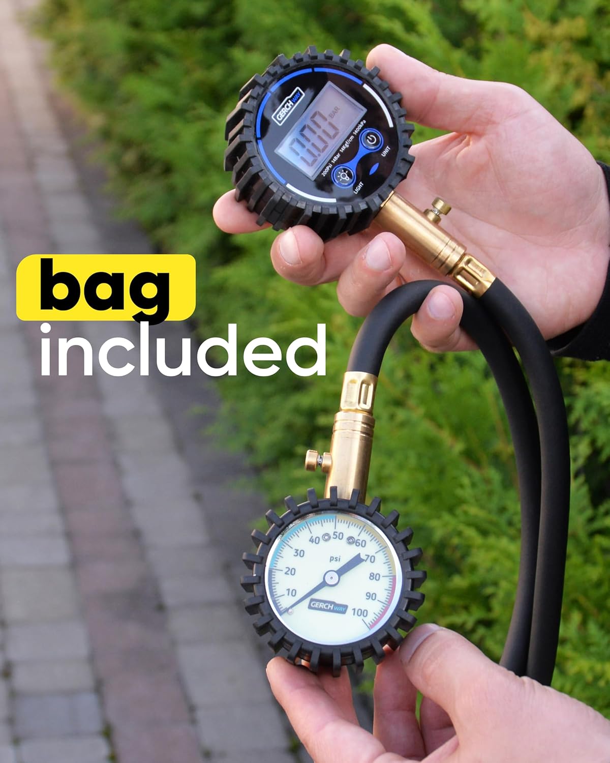GERCHWAY Digital Tire Pressure Gauge for Cars - Accurate Air Pressure Gauge for Tires with 360° Swivel Chuck - 200 PSI