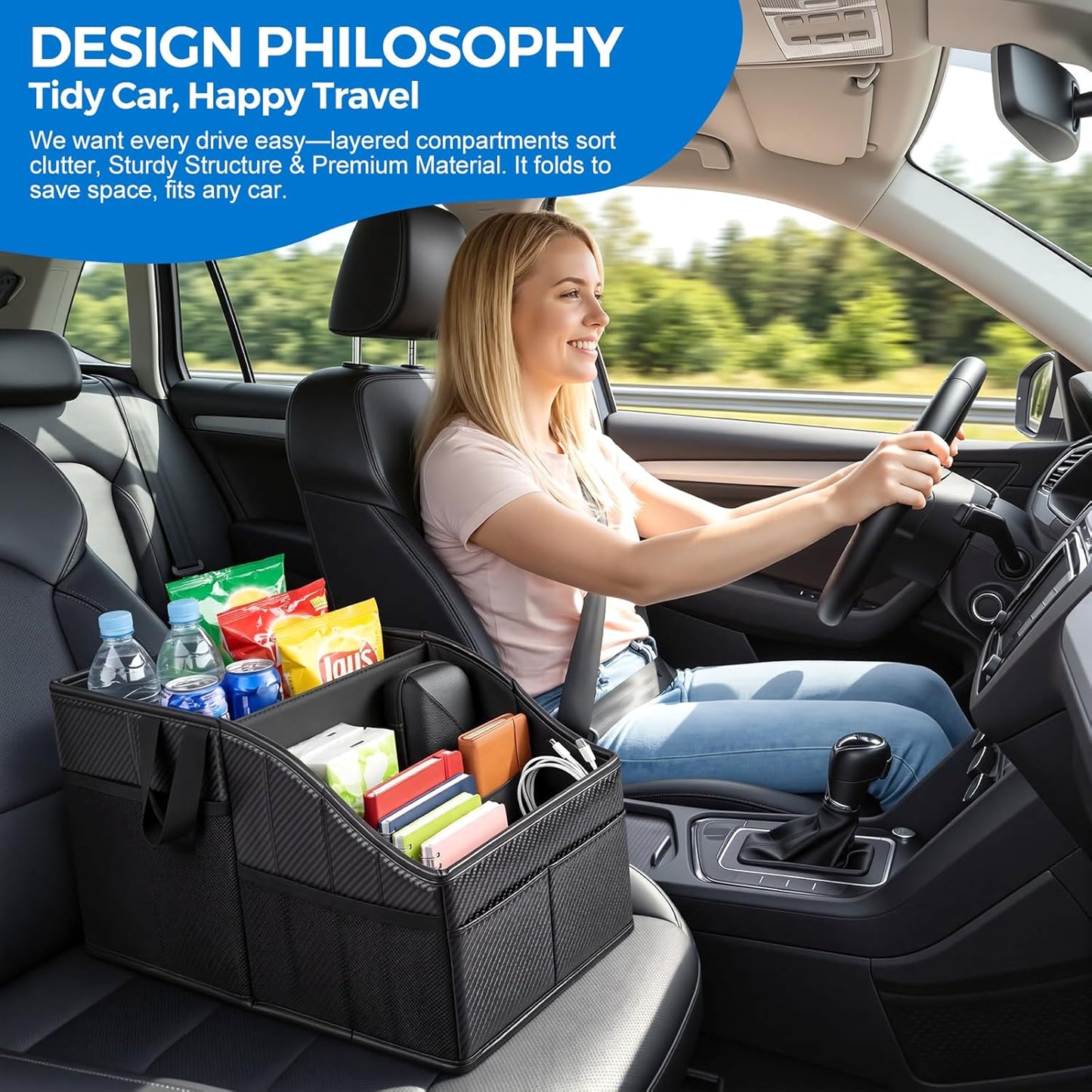 WHHMK Car Storage, Sturdy Leather Car Backseat Organizers, Support Up to 33 LB of Weight Automotive Front Seat Organizer, Floor Organizer and Storage Used for SUV Truck Toy Snack Water Bottle Holder