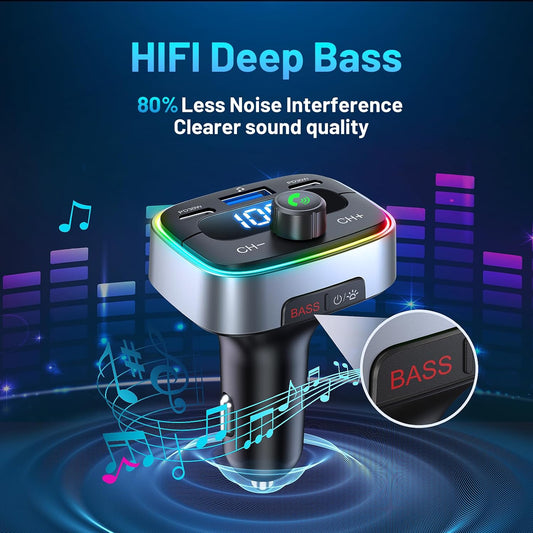 Bluetooth 5.4 Car Adapter 60W Charging USB Bluetooth Adapter for Car,Wireless Fm Transmitter Radio,Handsfree Calling and Audio Receiver,HiFi Music Player,7 Colors LED Backlit