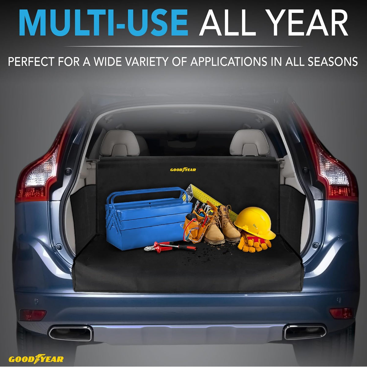 GOODYEAR Water Resistant SUV Cargo Cover Heavy-Duty Trunk Protector for Dogs, Durable Liner with Side Walls, Pet Mat, Large Size