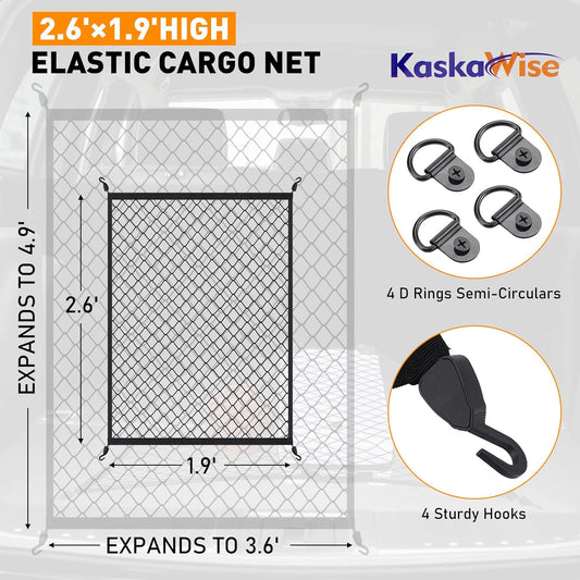 Elastic Cargo Net for SUV,Universal Truck Net Organizer with Storage Bag,32"x24" Stretch to 56"x42" Small Cargo NetBungee Mesh Cargo Hold for Car,Truck,Pickup,RV,Road Trip Essentials