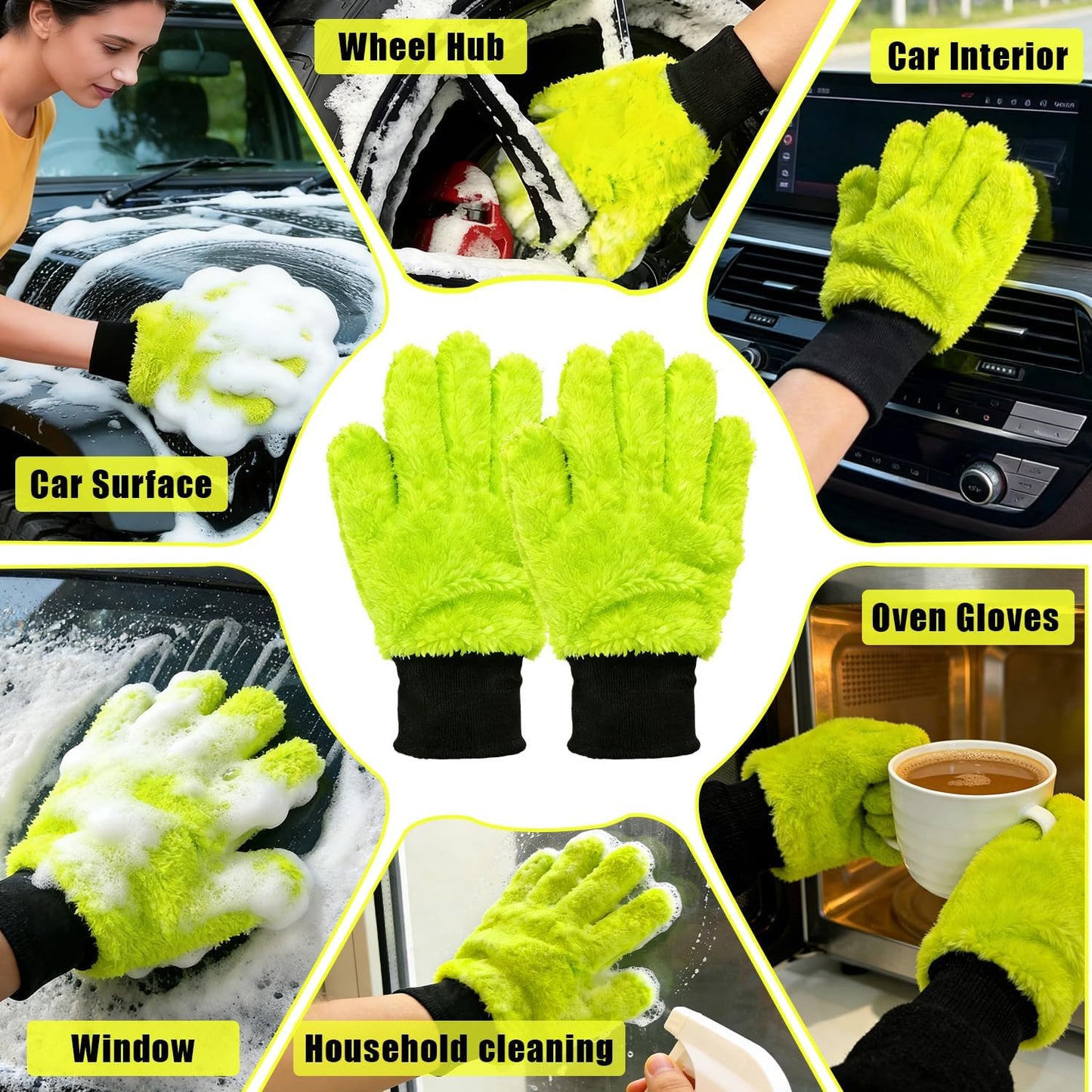 XINDELL 2 Pack Car Wash Glove - Ultra-Soft Plush Fluffy Bear Paw Foam Wash, Scratch-Free Five-Finger Brush, Thickened Car Cleaning Mitt