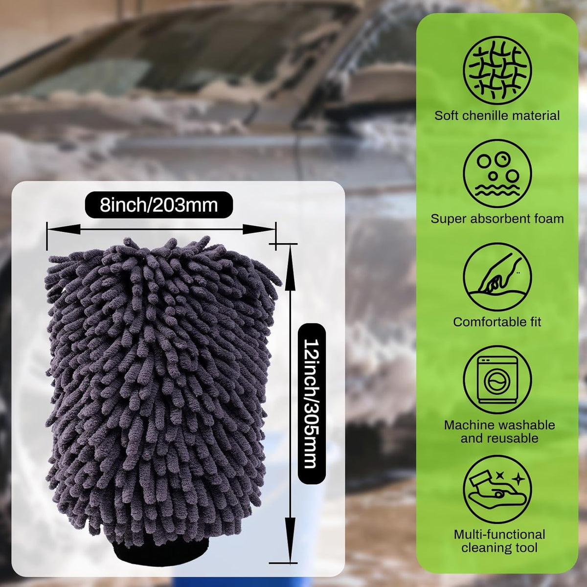 4Pack Scratch-Free Car Wash Mitt with Elastic Wrist Cuff & Waterproof Lining, High-Density Microfiber Mitt for Car Detailing, Protects Hands & Paint,Household Cleaning Glove Set(Grey)