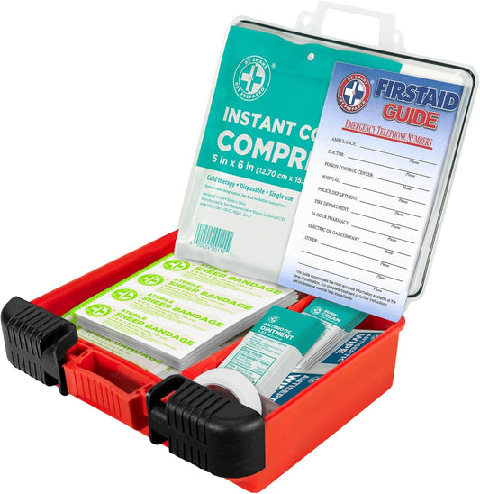 Be Smart Get Prepared OSHA/ANSI First Aid Kit - 10 Person, 100 Pieces - Designed for Home, Business, School, Industrial, and Restaurants - Compact & Portable