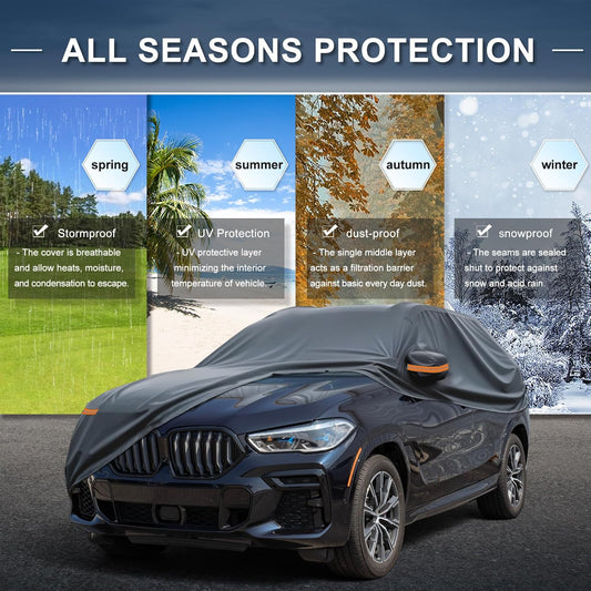 X AUTOHAUX Car Cover for Honda Civic Sedan/Coupe 210D-PU Outdoor Full Car Cover All Weather with Door Zipper for Waterproof Windproof Sun Rain Snow Protection
