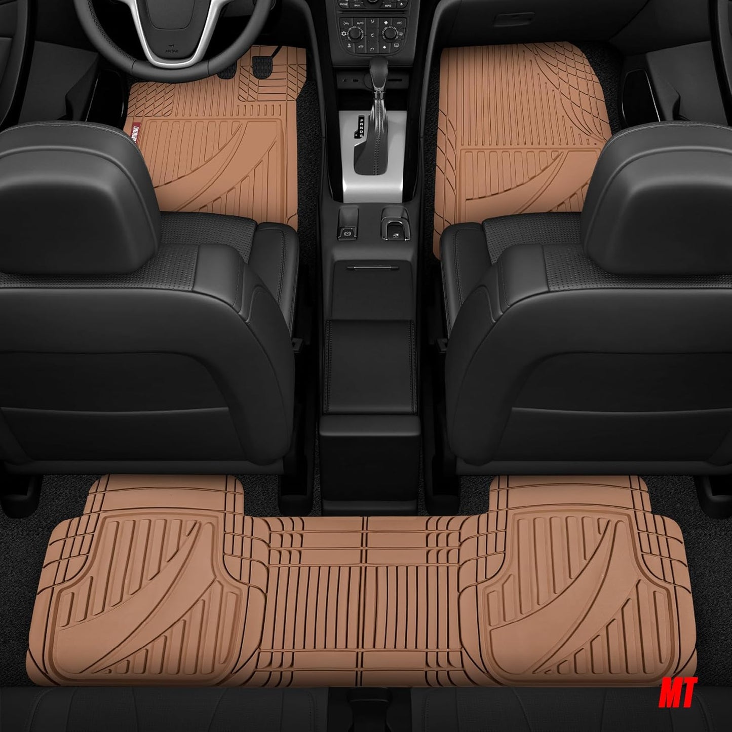 Motor Trend FlexTough Advanced Heavy Duty Beige Rubber Car Floor Mats & Cargo Liner for SUV & Car Full Set - Universal Trim to Fit All Weather Automotive Floor Mat & Cargo Liners for SUV, Car, & Van