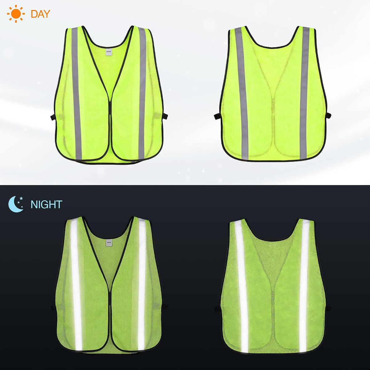 KAYGO High Visibility Safety Vest 1-Inch Reflective Strips Front/Back, KG0008, Breathable Mesh, One Size, Unisex