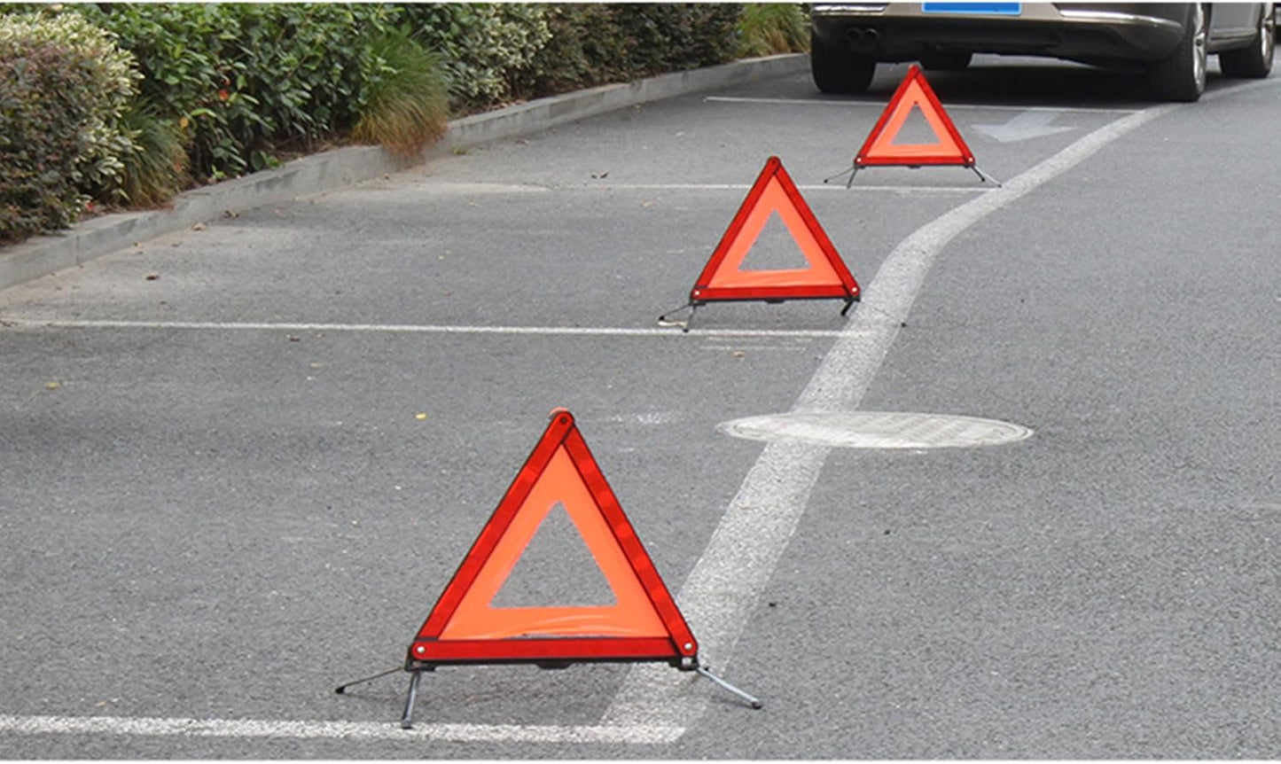 KAFEEK Reflective Warning Triangle for Vehicles, Emergency Warning Triangle Roadside Safety Triangle Kits, Day and Night Visibility for Car Breakdowns, Accidents, Fog Rain, 3-Pack