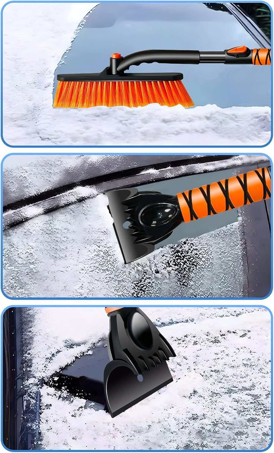 39" Extendable Snow Brush with Ice Scraper & Squeegee for Car Windshield,Rotating Auto Snow Brush with Foam Grip,Heavy Duty Car Snow Brush and Ice Scraper Combo for Truck SUV,Orange