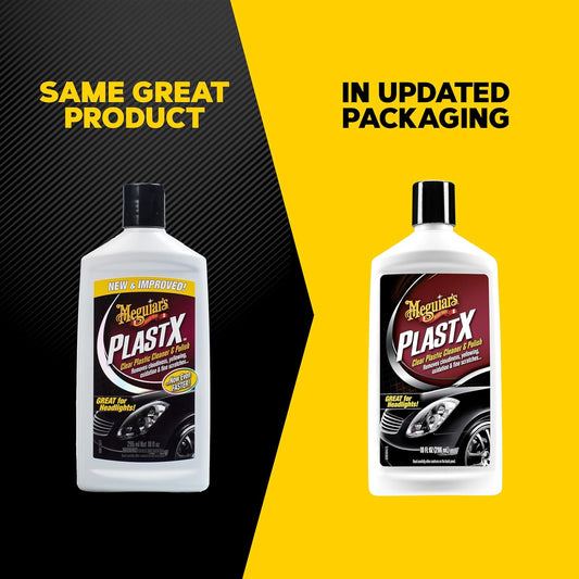 Meguiar's PlastX Clear Plastic Polish, Fast & Easy Clear Plastic Restorer for Headlights, Taillights, Soft Top Windows, and More, Remove Scratches, Cloudiness, Yellowing, and Oxidation, 10 oz.