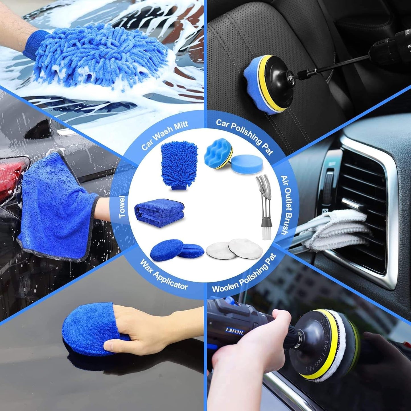 10pcs Auto Car Detailing Brush Set,Car Interior Cleaning Kit,Including 5pcs Car Detailing Brushes, 3pcs Wire Brush and 2pcs Different Soft Bristle dusting Brush for car Interior.