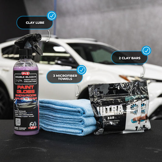 The Rag Company - Clay Bar Kit – Remove Embedded Contaminants & Restore Smooth Paint – Includes Premium Clay Bars, Clay Lubricant & Microfiber Towels - 6 Piece Kit