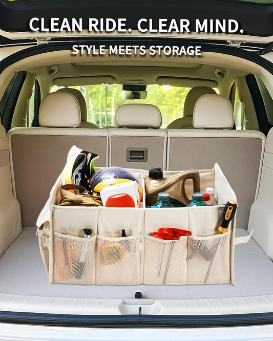 SIBOFUEGO Sturdy Car Trunk Organizer – Large Capacity Trunk Organizer for SUVs & Sedans, Hard-Shell One-Piece Design with Cute Print, Collapsible and Durable Car Organizers (Black Leopard 70L)