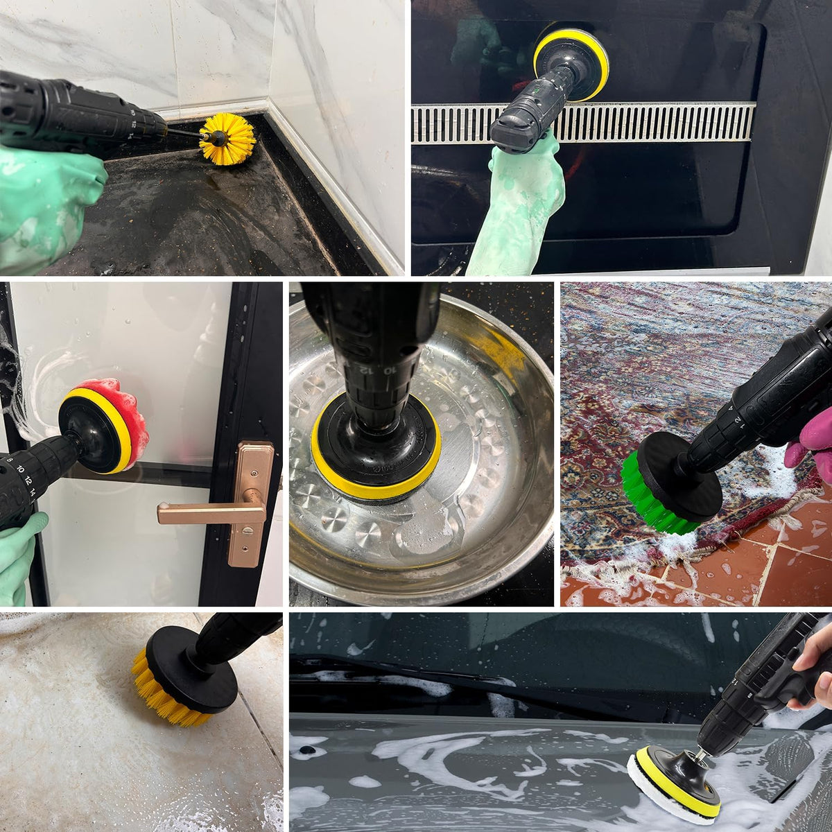 15Pcs Drill Brush Attachment Set, Drill Scrubber Brush Kit Include Soft Drill Wheel Brush, Scrub Pads, Sponge, Drill Cleaning Brush Attachment Set for Car, Bathroom, Tub, Tile, Floor, Grout, Boat