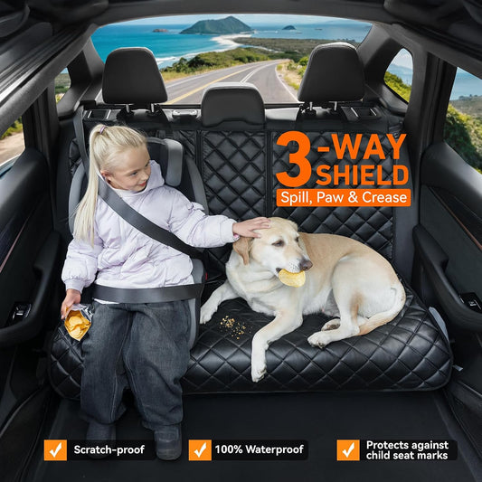 Dog Car Seat Cover for Back Seat, Waterproof Back Seat Covers for Dogs, PU Leather Nonslip Bench Dog Seat Cover Universal Fit Most Vehicles,SUVs,Small Trucks(Black,Standard)