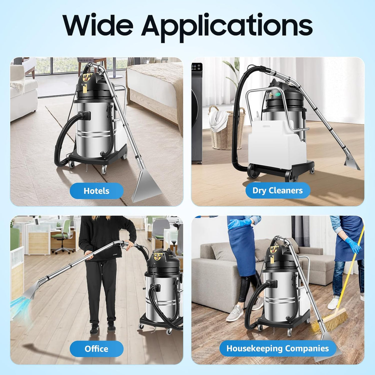 40L/10.6Gal Commercial Carpet Cleaner Machine, 3-in-1 Heavy Duty Extractor Vacuum with 1049W Power & 230mbar Suction, Professional Upholstery Cleaner for Sofa Curtain Car, Stainless Steel Wet Dry Vac