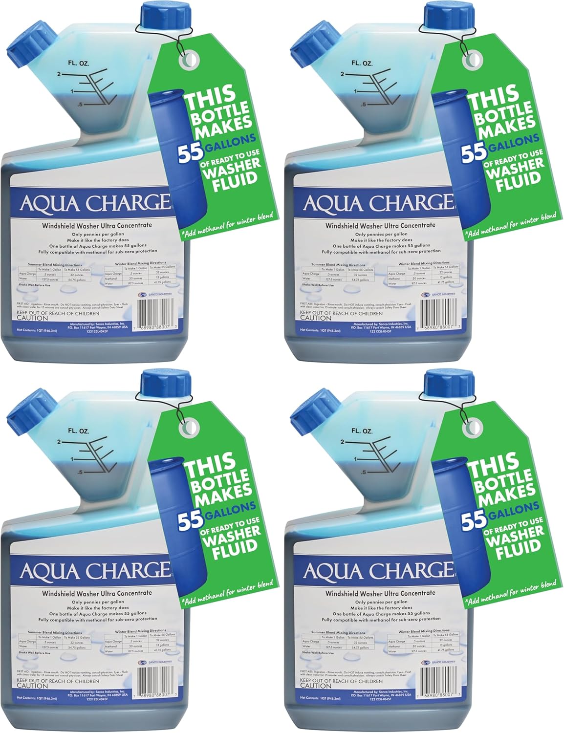 Sanco Industries Aqua Charge - Windshield Washer Fluid Ultra Concentrate, 1 Bottle Makes 55 Gallons - 32 Ounces