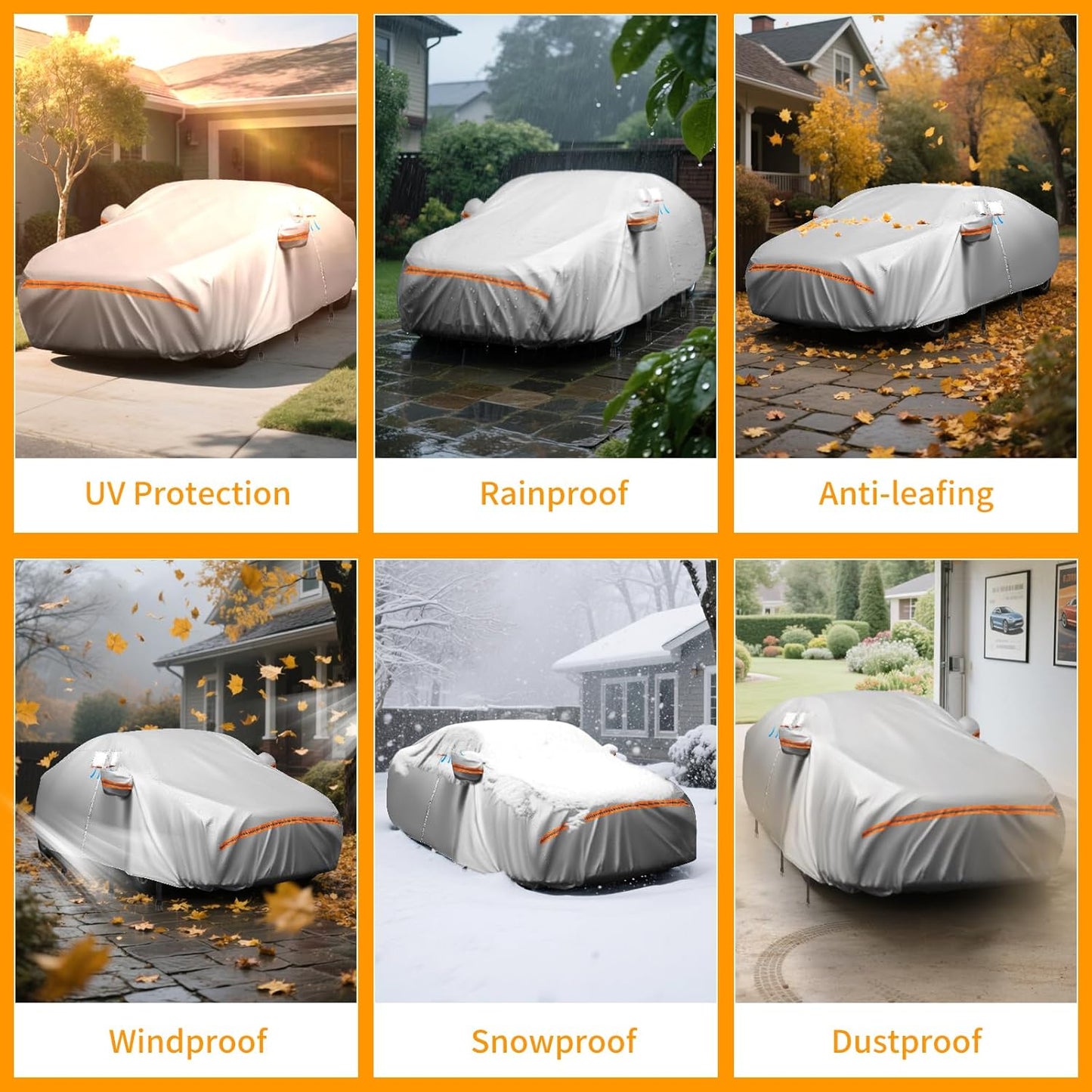 8 Layers Car Cover Waterproof All Weather,Outdoor Car Cover Rain Sun Protection for Car with Zipper Cotton, Universal Exterior Covers Fits for Audi A4 A5,2007-2025 BMW 3 Series(195in*74.8in*59in)