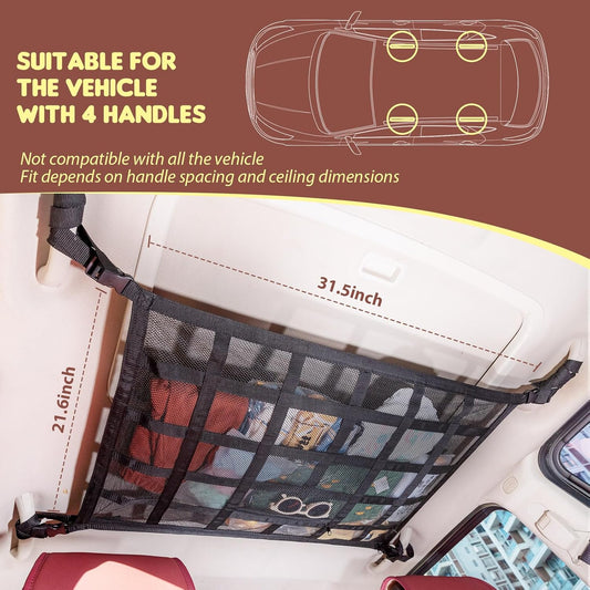 SUV Car Ceiling Cargo Net Pocket,35.4"x23.6" Double-Layer Mesh Car Roof Storage Organizer for Ford,F150,Jeep,Honda CRV,RAV4,Van Organizers and Storage,Camping Accessories
