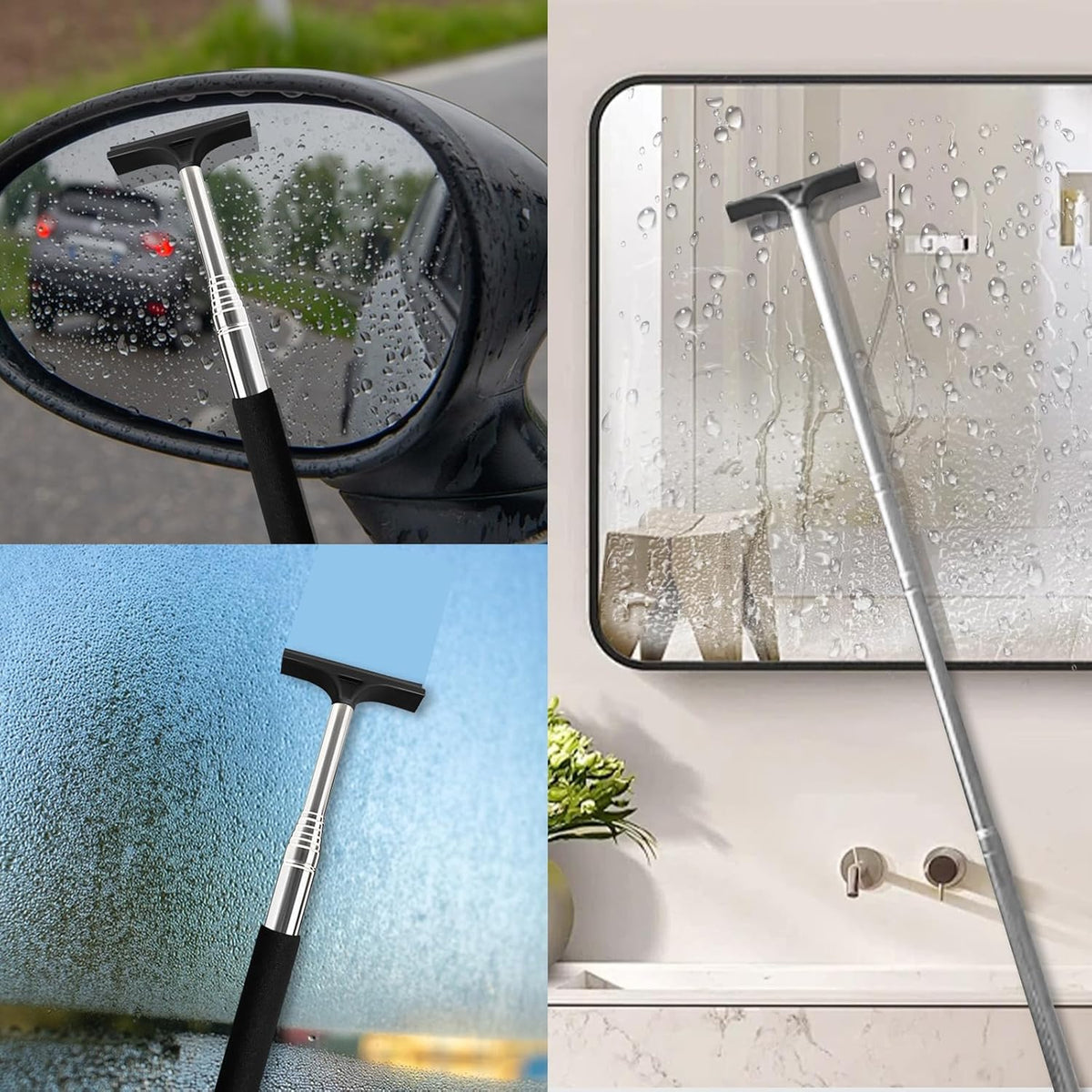 1 Pcs Car Window Mini Squeegee Retractable Auto Glass Squeegee Car Rearview Mirror Wiper Water Cleaner with Telescopic Long Rod Portable Cleaning Tools for All Vehicles (Black)
