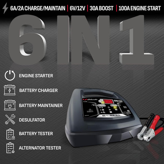 Schumacher Electric 6A Car Battery Charger and 100A Engine Starter, 6-in-1 Solution, Maintainer, 30A Boost, for 6V/12V Power Sport, Automotive, and Marine Batteries, SC1308