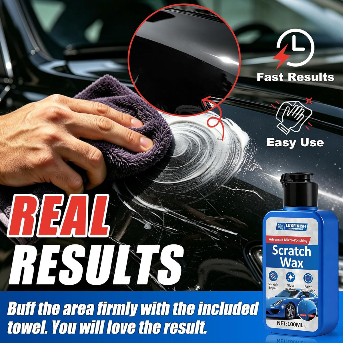 Car Scratch Remover for Vehicles - Scratch Removal Wax & Paint Repair Paste, Easily Removes Surface Scratches, Scuffs & Swirl Marks, Safe for All Cars, SUVs, Motorcycles & RVs, 100ml / 3.4oz