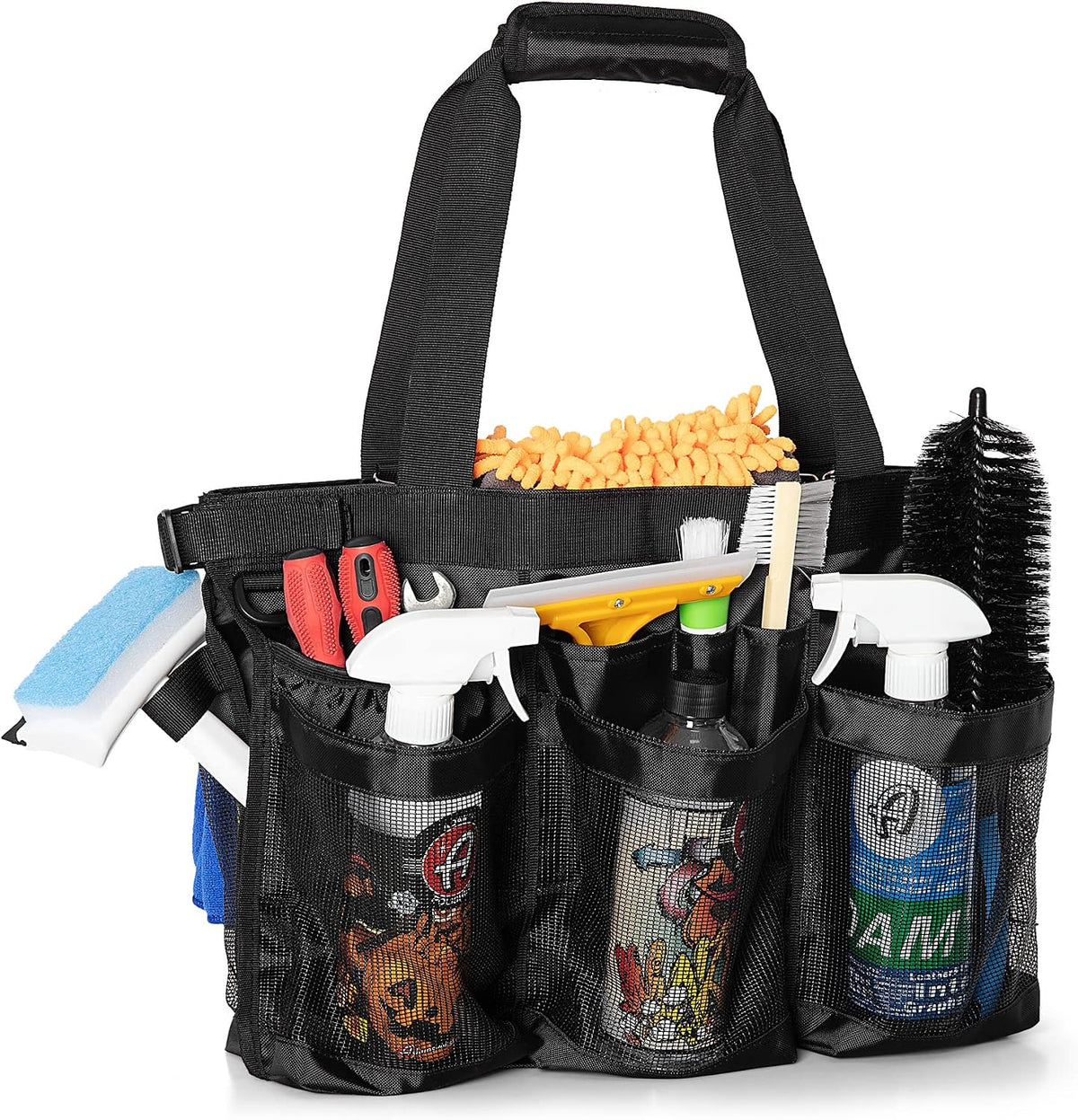 HODRANT 5 Gallon Bucket Organizer with Anti-fall Hooks & Buckle, Car Wash Bucket Caddy with Mesh Pockets, 5 Gallon Cleaning Tools Bag for Home, Auto, Garden & Fishing