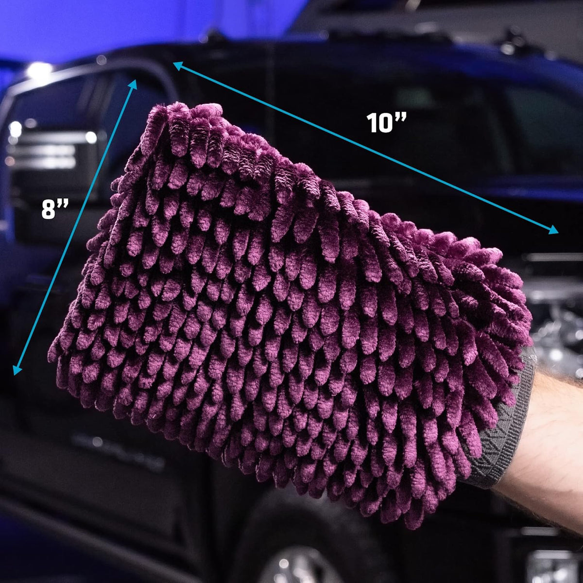 VIKING Car Wash Mitt, Microfiber for Car Cleaning, Premium Chenille, Black, 10 inch x 8 inch, 2 Pack