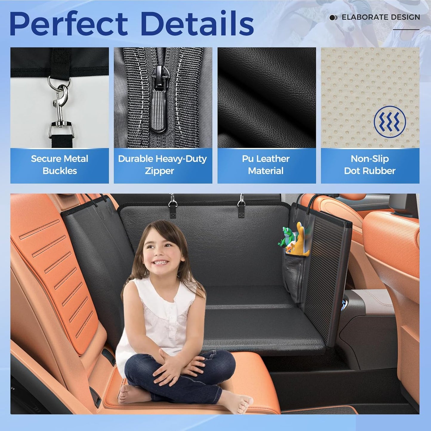 HOB4U Dog Car Seat Cover for Back Seat, Hard Bottom Back Seat Extender for Dogs, Dog Hammock for Car SUV and Trucks - Waterproof, Anti Scratch,Easy to Clean, Supports 400lbs
