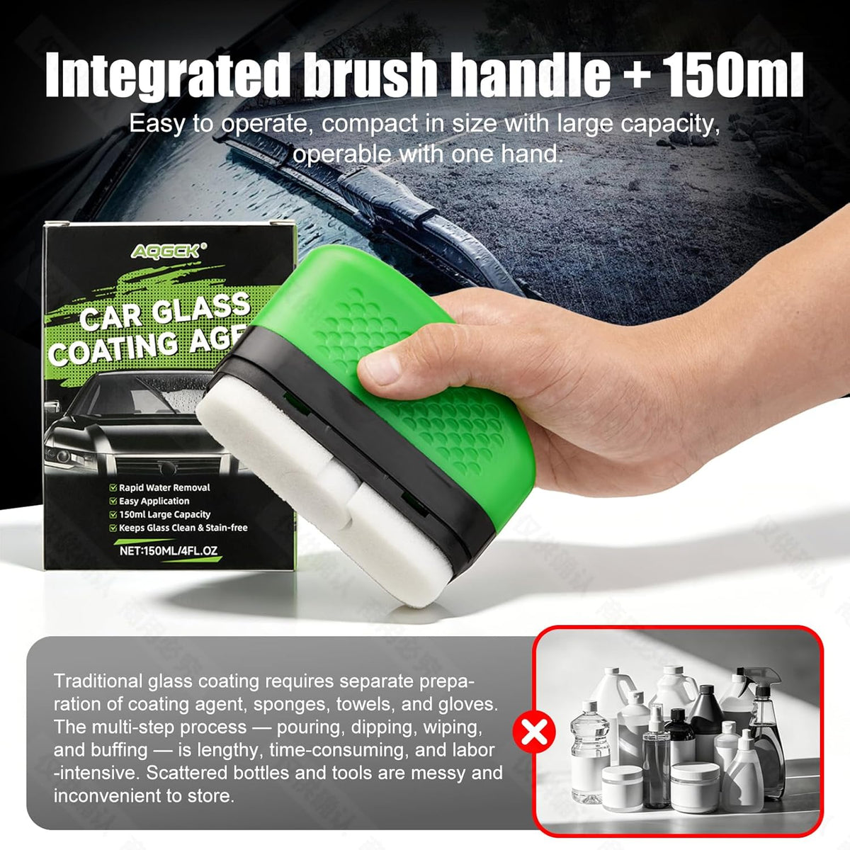 Automotive Glass Hydrophobic Coating Agent, Lotus Leaf Rainproof Effect, Invisible Windshield Protective Barrier for Improved Clarity & Rainy Season Driving Safety