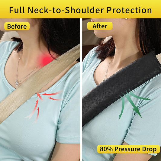 2PCS Car Seat Belt Cover Pad Extra Long 13 Inch, Car Seat Shoulder Strap Pads, Thick Leather Seatbelt Cushion Protect Neck & Shoulder, Universal Car Seatbelt Covers Pad for Most Vehicles (Black)
