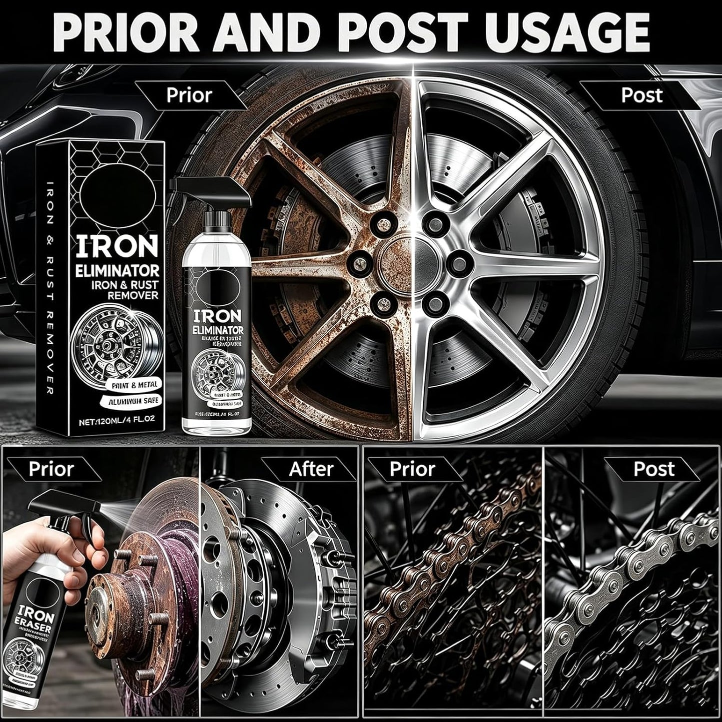 Iron Eraser Rust Remover Spray – Fast Acting Rust & Brake Dust Remover for Car Wheels & Paint. Professional Automotive Surface Cleaning
