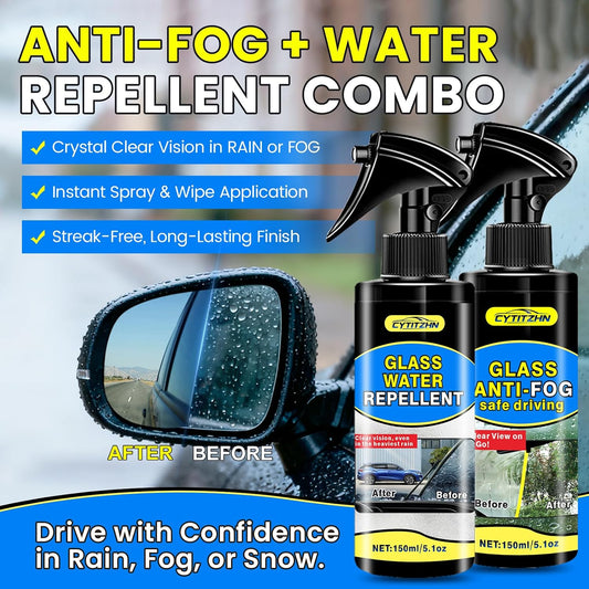 CYTITZHEN Water Repellent & Anti-Fog Spray for Quick Car Interior & Exterior Glass Care - Long-Lasting Hydrophobic Coating for Windshield, Windows, Mirrors & Helmets - Pack of 2