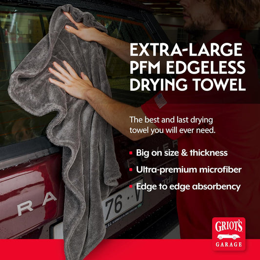 Griot's Garage Extra-Large PFM Edgeless Microfiber Drying Towel for Car Wash and Detailing, Ideal for SUVs, Trucks, and RVs, 29" x 36", 55596