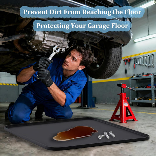 Oil Drip Pan for Under Car, Oil Spill Mat for Garage Floor Waterproof Driveway Outdoor Oil Drip Tray Silicone Oil Drip Pan No Splatter Non-Slip Oil Catch Pan Easy to Clean Reusable