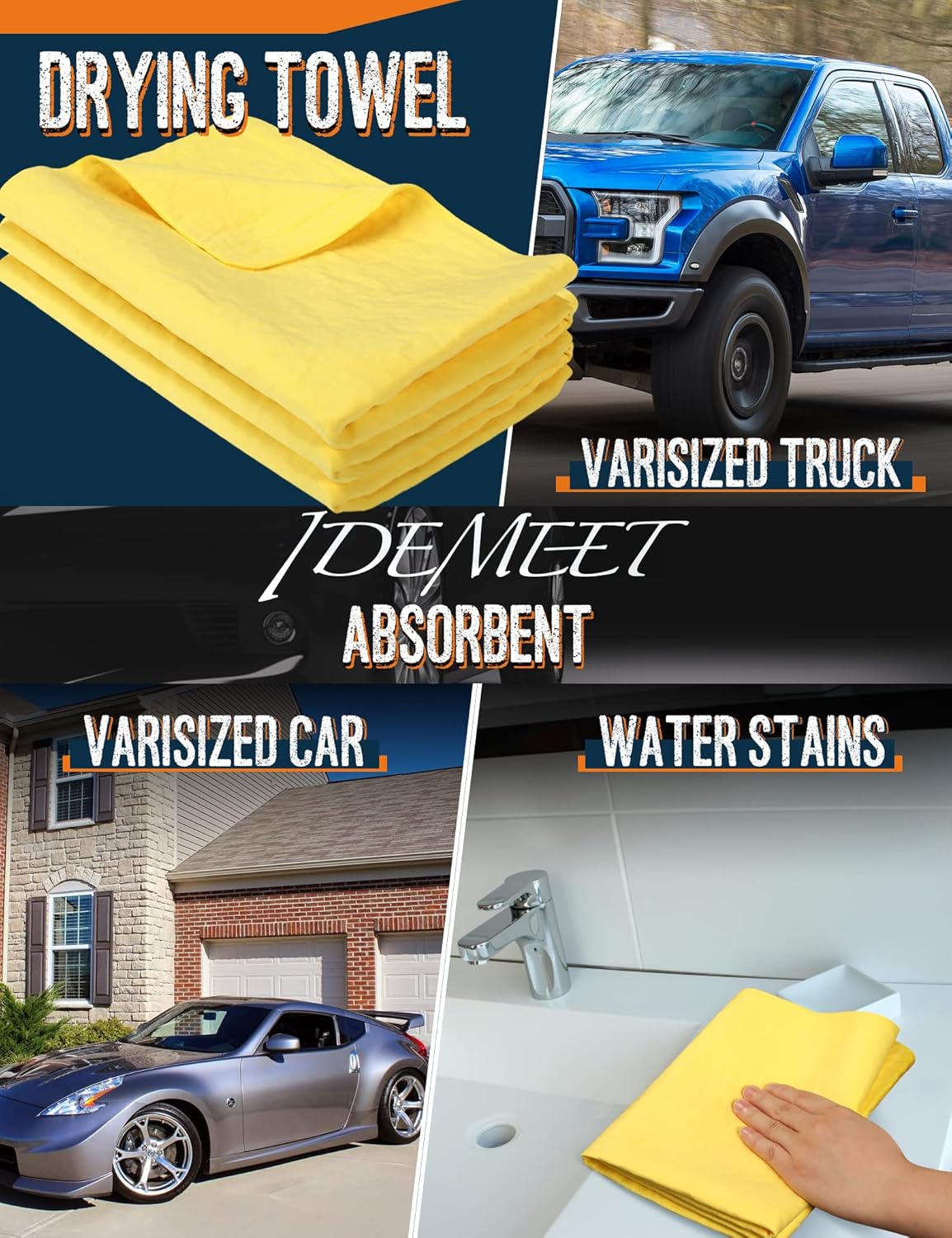 Premium Absorbent Car Drying Chamois Cloth Shammy Towel, 26''x17'' Large, Reusable for Vehicle, Bathroom, Dust Remove, No Spots/Streak/Scratch, Blue