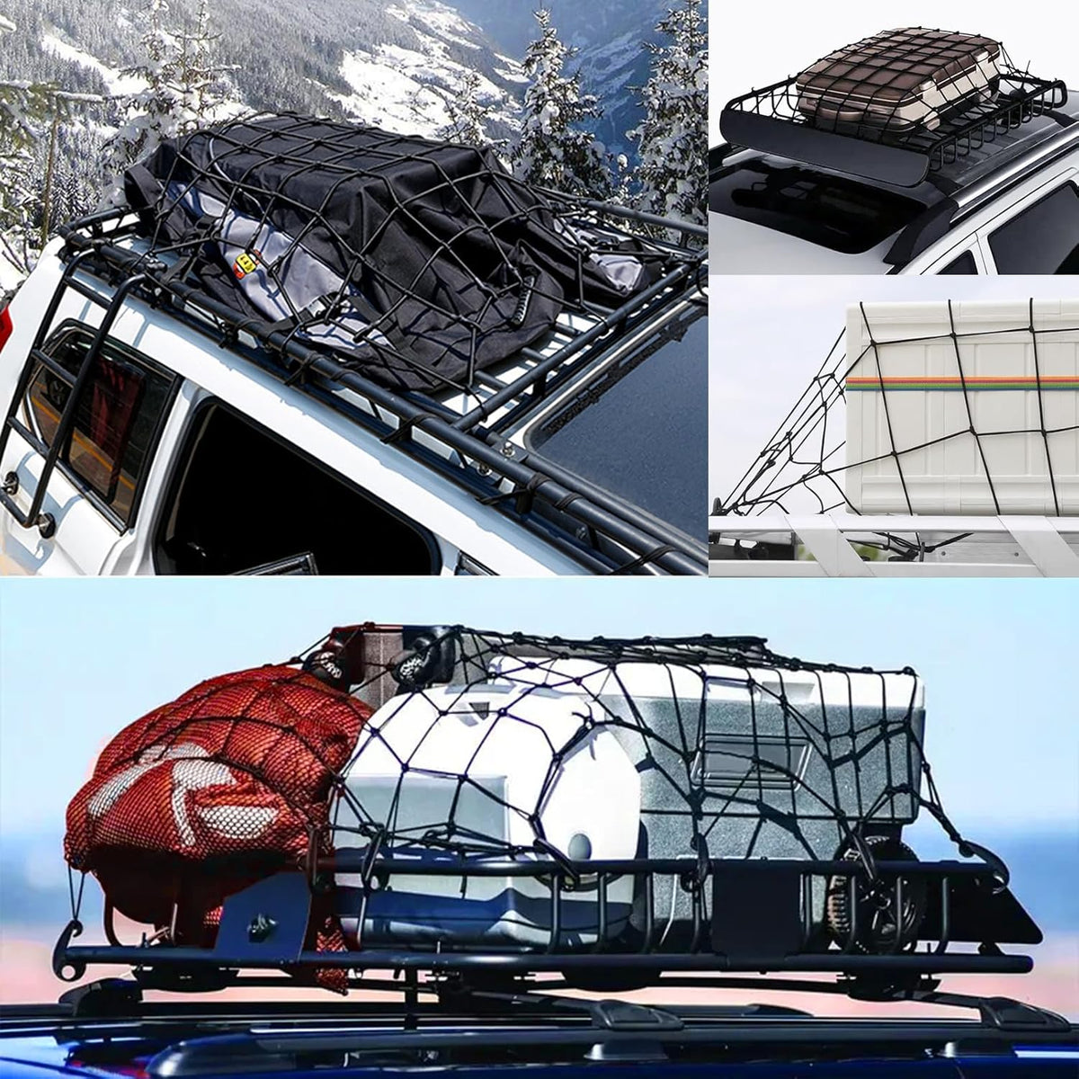 Heavy Duty Cargo Net for Pickup Truck Bed - 4' x 6' Stretches to 10' x 15' - Small 4"x4" Latex Bungee Net Mesh with 24 Clips - Compatible with Ford, Chevy, Dodge Ram, Toyota