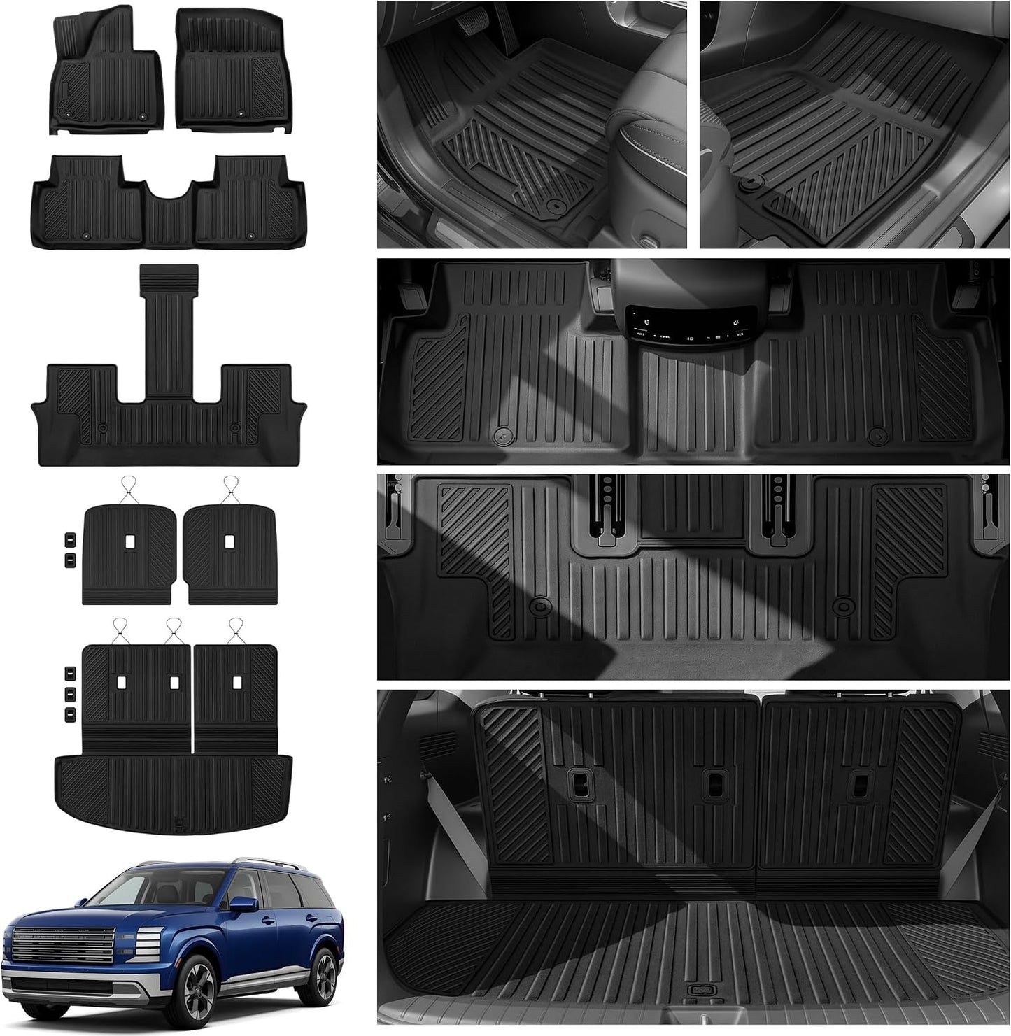 2026 Palisade Floor Mats Only Hybrid 7-Seat All Weather TPE Cargo Mat with Backrest Mat for Hyundai Palisade Accessories 2026 SEL/SEL Premium/Limited/Calligraphy