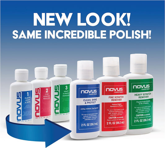 NOVUS Clear in Five Headlight Restoration Kit | 2 Ounce #1, 2, & 3 Bottles, Buffing Pad, Backing Pad Drill Attachment, 1,000 Grit Sanding Disk, 3 Polish Mates